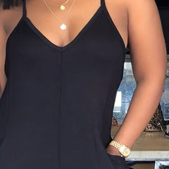 V Neck Basic Jumpsuit with Pockets