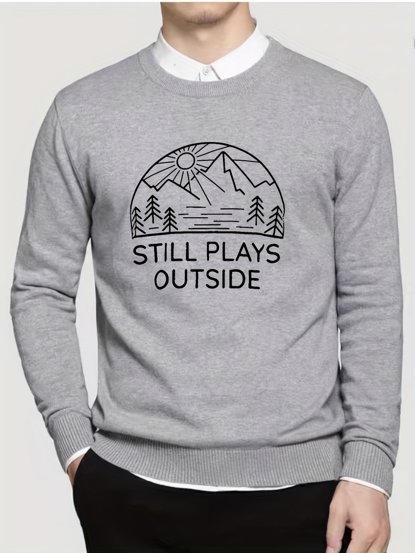 Scenery Pattern Print Men's Knitted Sweater