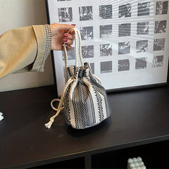 Girls Canvas Diagonal Shoulder Bag Drawstring Strap Mini Storage Bag