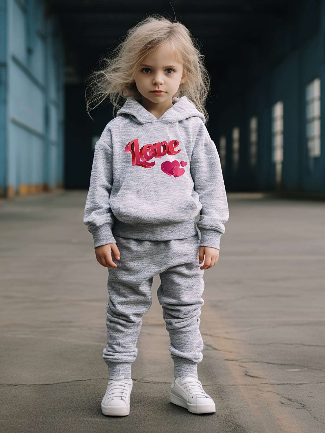 OERYUI 2pcs Heart Graphic LOVE Print Hoodies Pants Set For Girls Boys