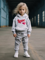 OERYUI 2pcs Heart Graphic LOVE Print Hoodies Pants Set For Girls Boys