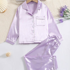 2pcs Girls Long sleeved Trousers Loungewear Set