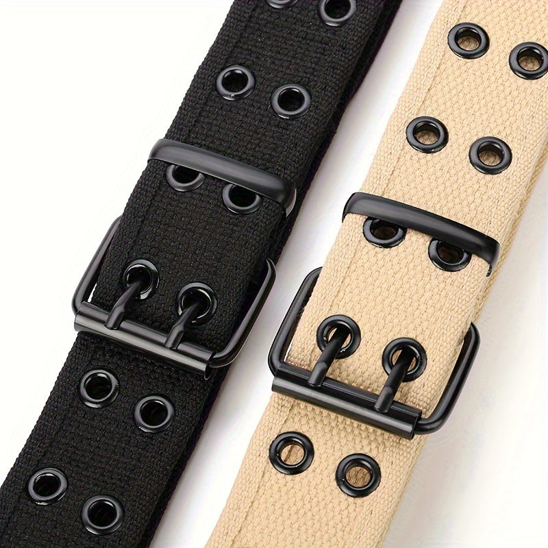 Canvas Belt Double Pin Buckle Men Women Casual Jeans Belt