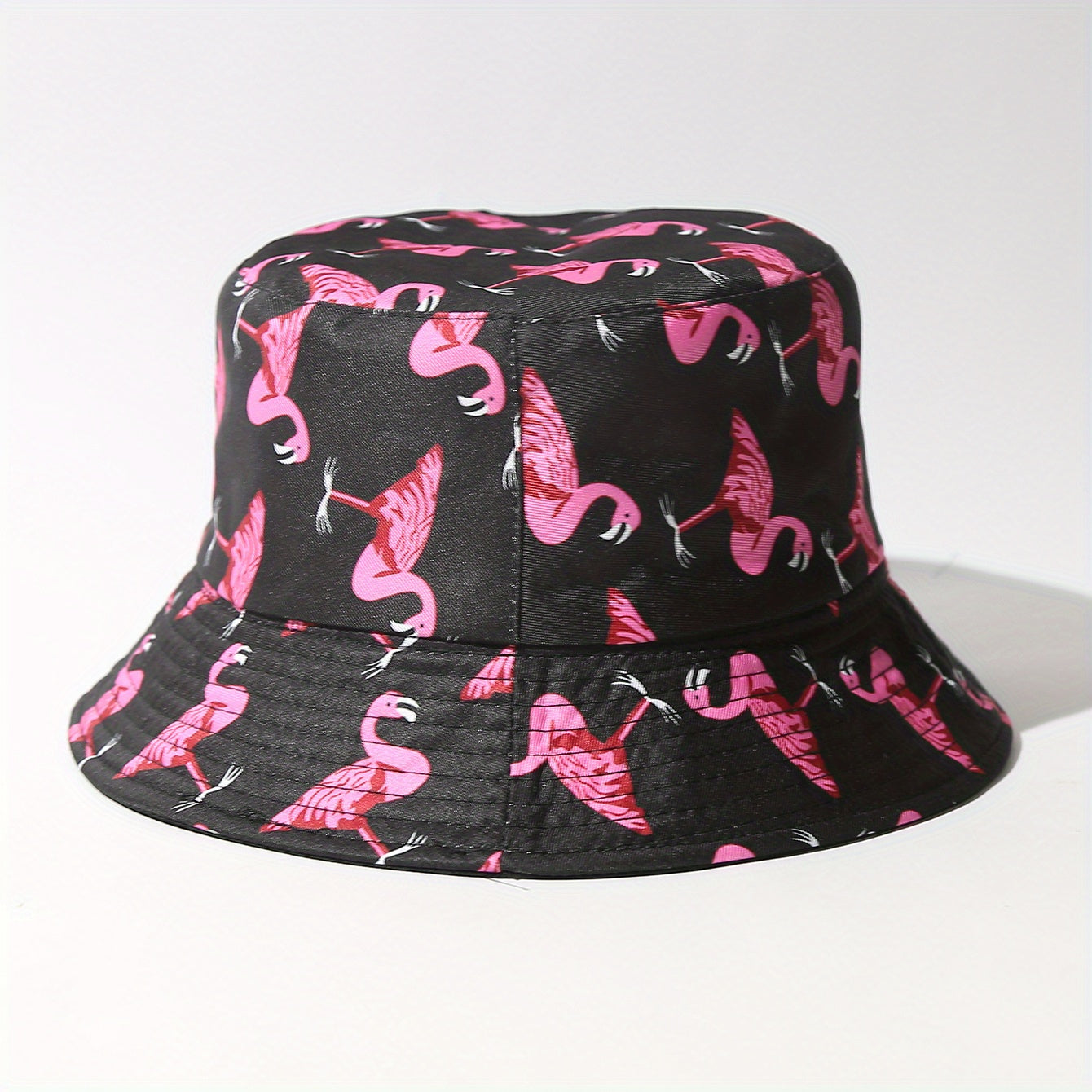 Double Sided Flamingo Embroidery Bucket Hat for Men Women