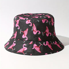 Double Sided Flamingo Embroidery Bucket Hat for Men Women