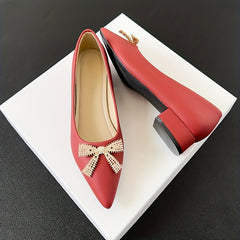 Metallic Bowknot Decor Slip On Low Heel Shoes