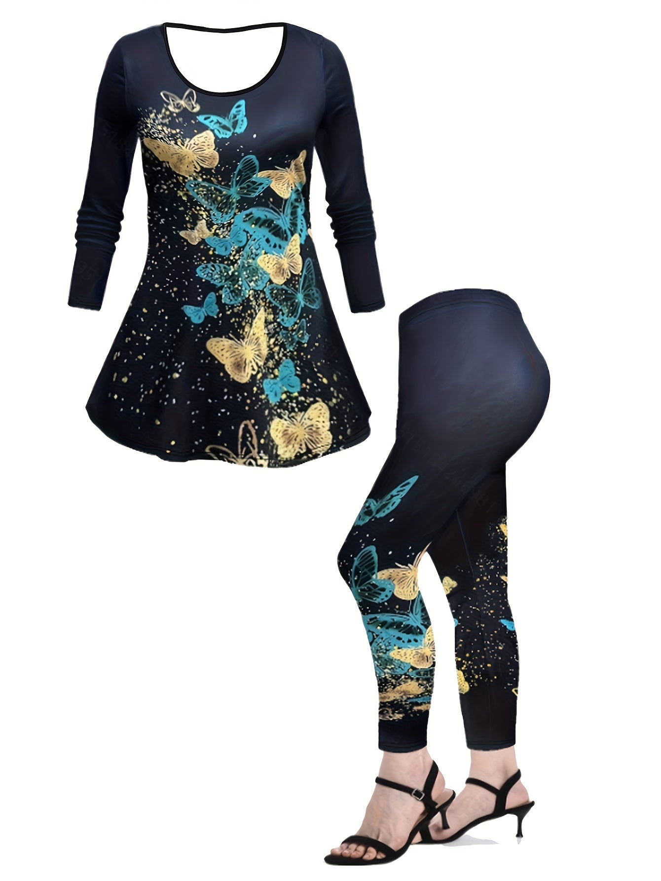 Women's Plus Floral Print Tunic Top & Leggings Outfit Set