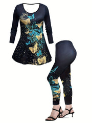 Women's Plus Floral Print Tunic Top & Leggings Outfit Set