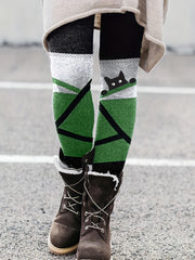Cat & Stripe Print Skinny Leggings Casual Stretchy Leggings