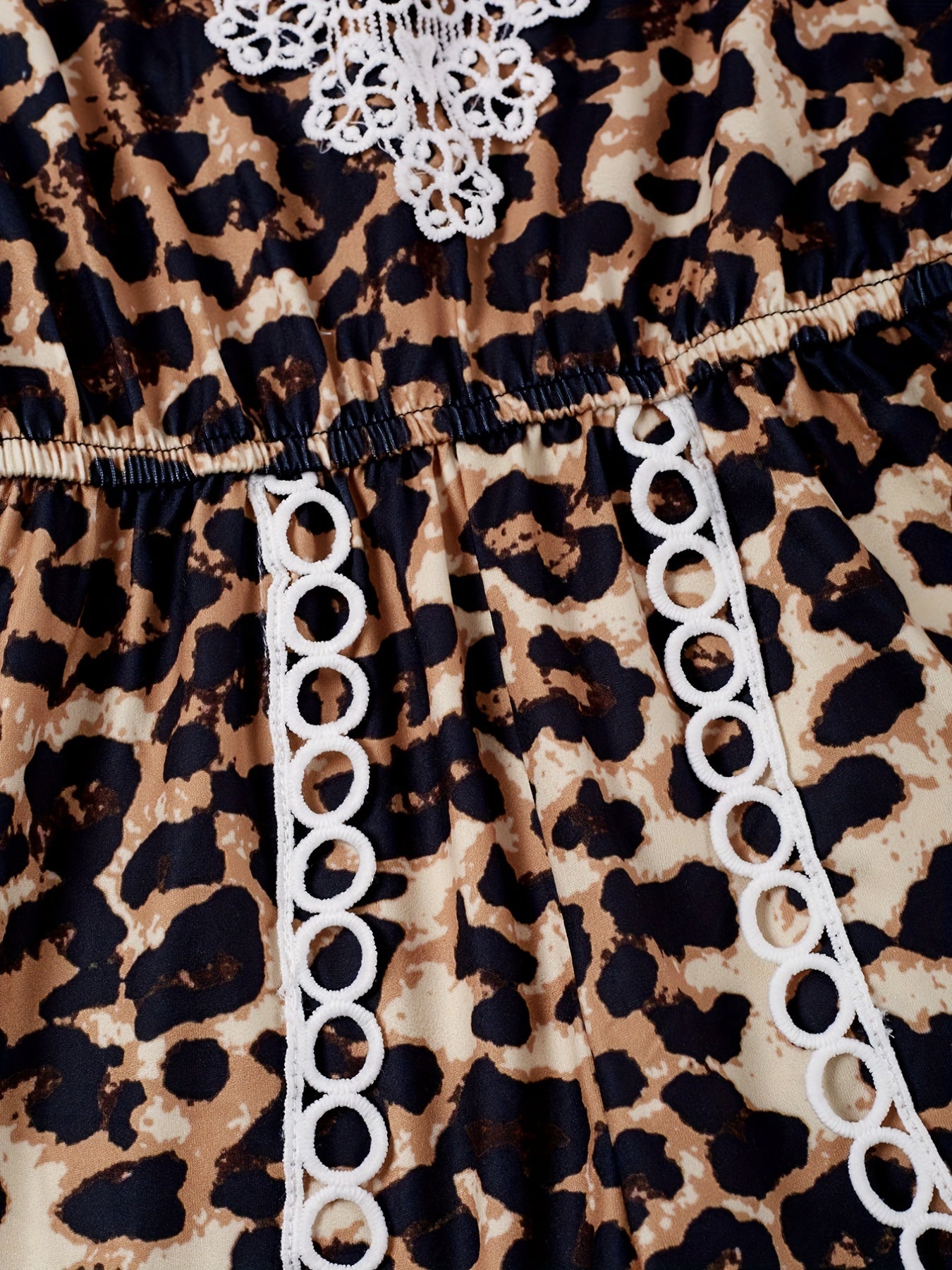 Leopard Lace Trim Cami Rompers Jumpsuits for Toddler Girls