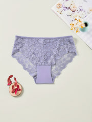 6 Pack Plus Size Floral Lace Trim Stretchy Briefs Set