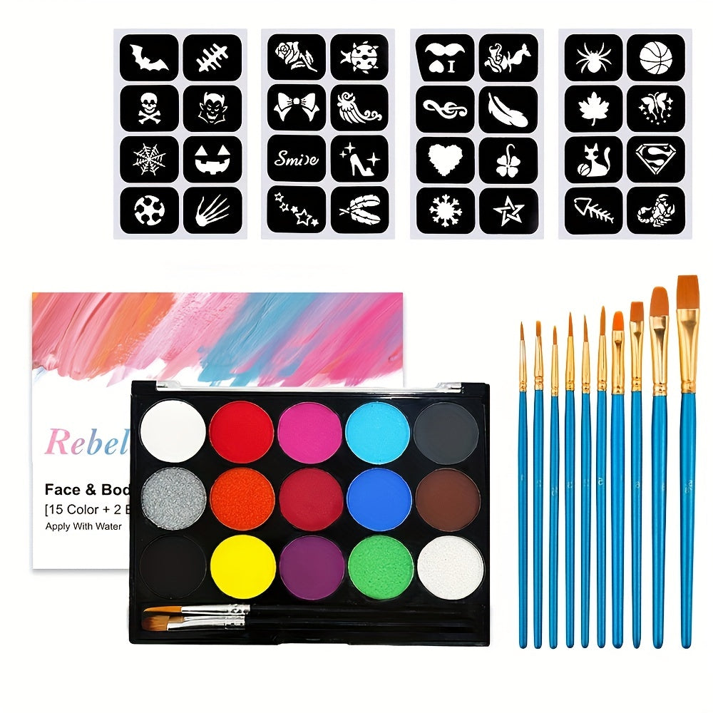 15-color Water Soluble Body Paint - Quick Drying Fluorescent Colors