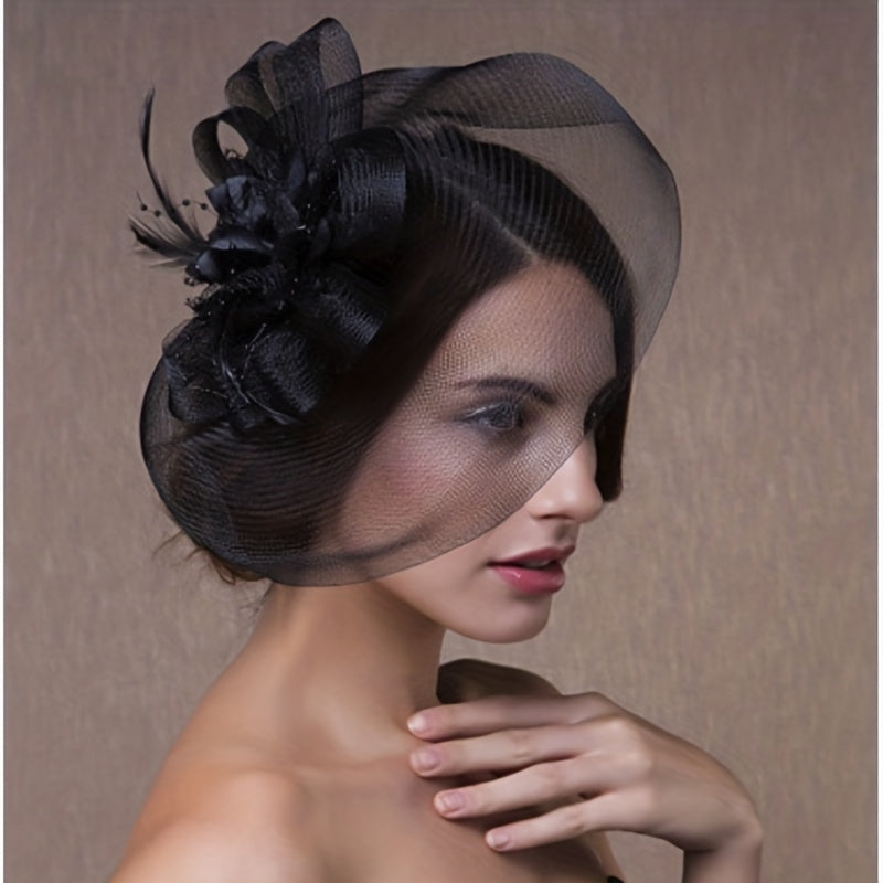 Mesh Flower Head Piece Vintage Faux Feather Hair Accessories