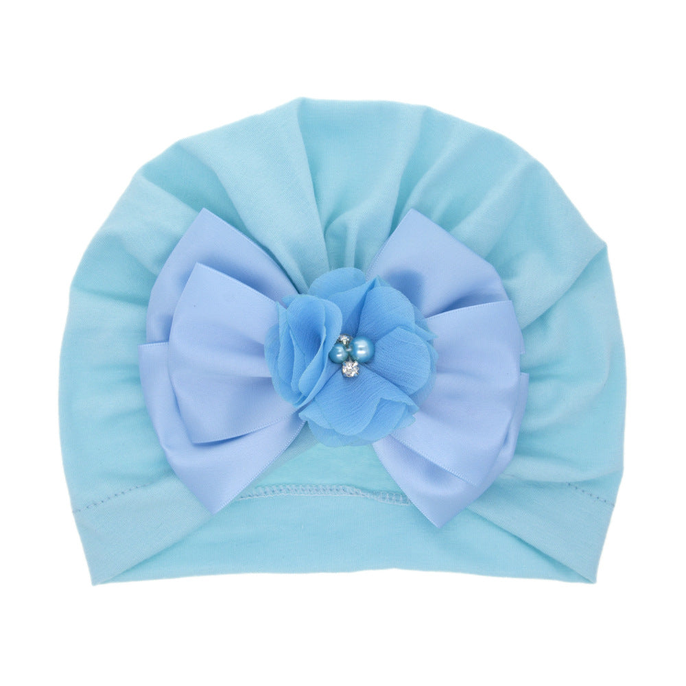 Baby Girls Bow Turban Cap With Faux Pearl Decorative Accessories