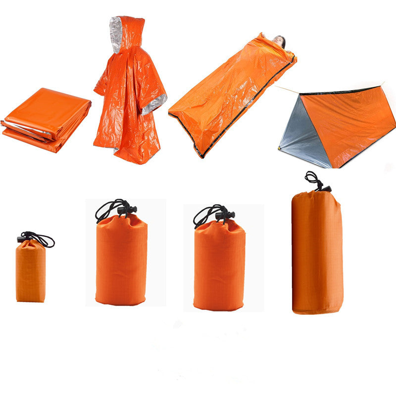 8pcs Emergency Tent Sleeping Bag & Raincoat Portable First Aid Blanket