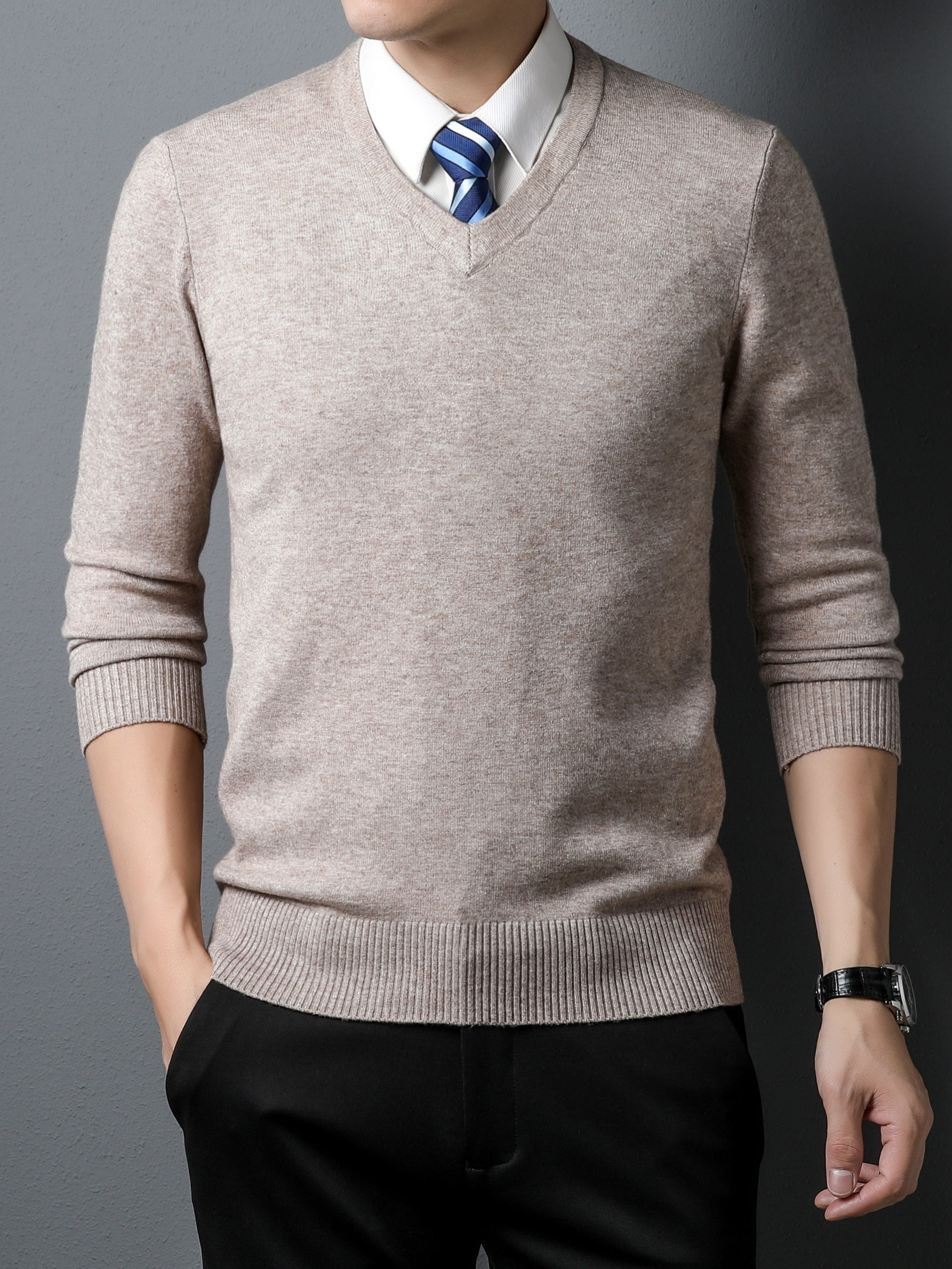 Men's Warm Winter V Neck Slim Knitted Pullover Sweater