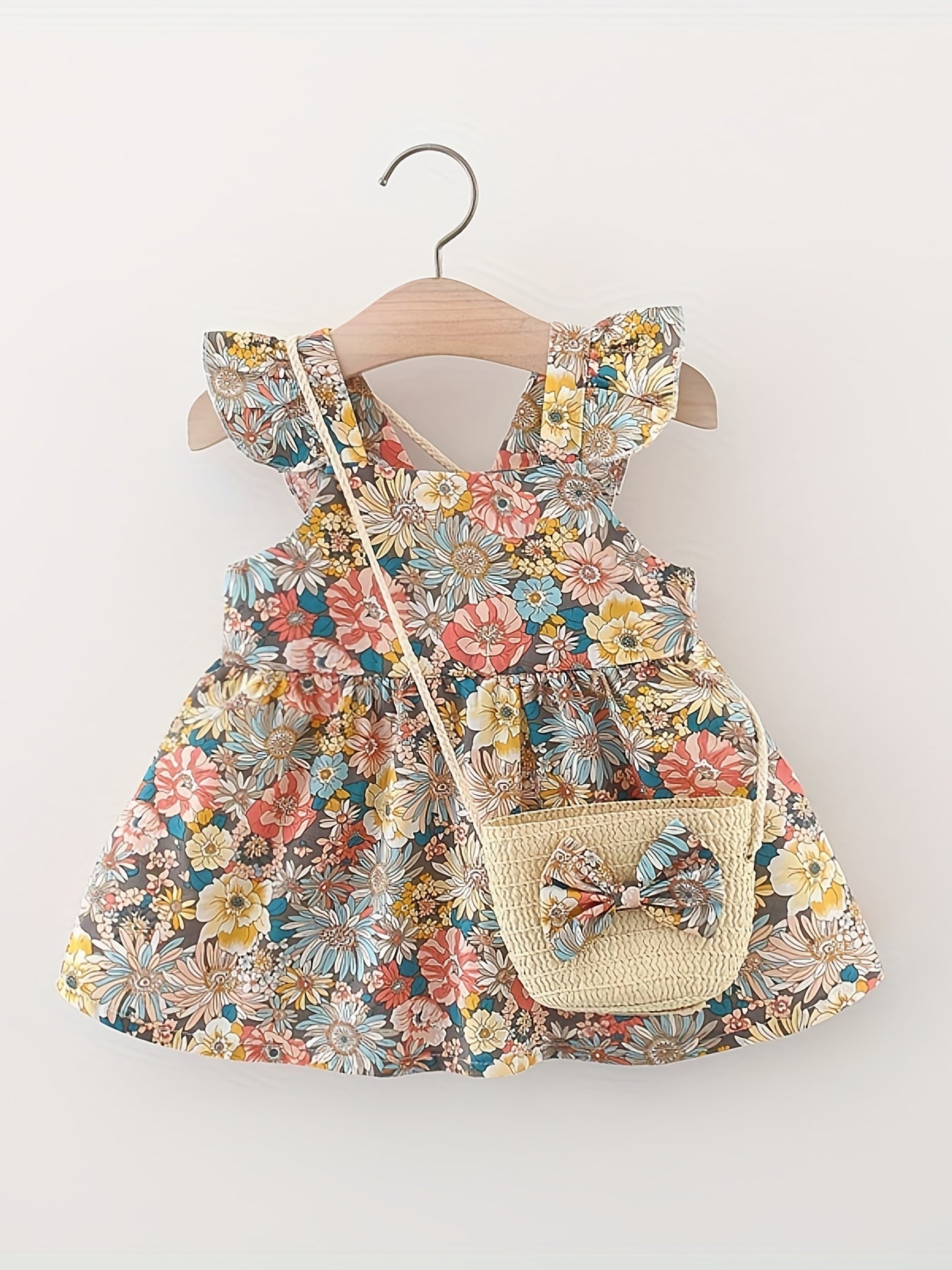 Baby Girl's Floral Cami Dress & Bag Toddler's Casual Outfit