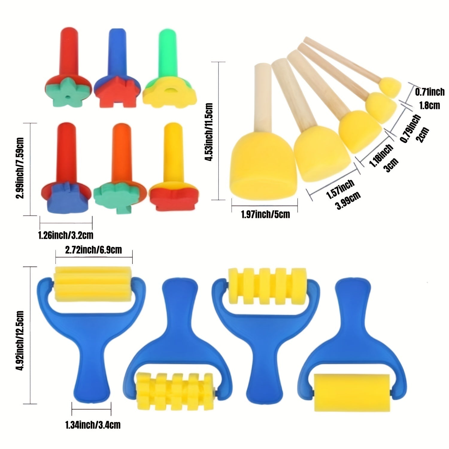 39pcs Paint Sponges for Kids Early Learning Toddler Sponge Brushes Stamps Foam
