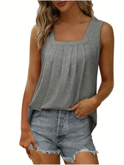 Pleated Square Neck Tank Top for Women