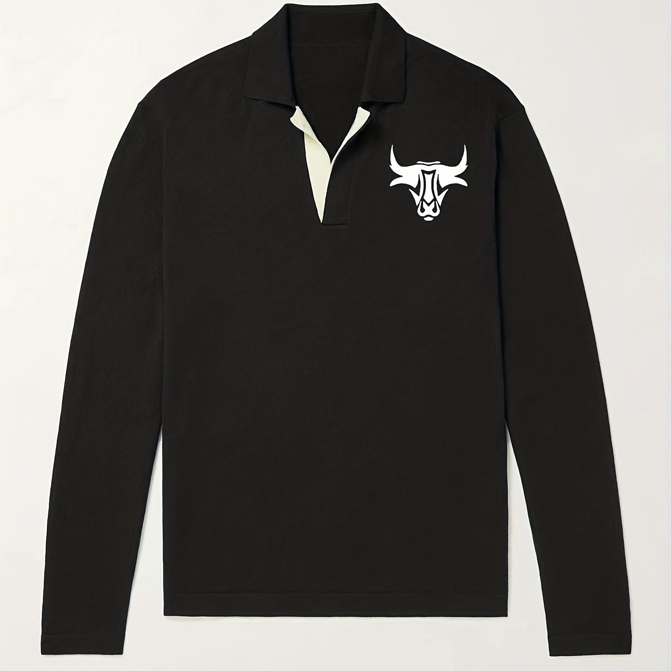 Men's Bull Pattern Knit Polo Shirt Casual Lapel Pullover Sweater
