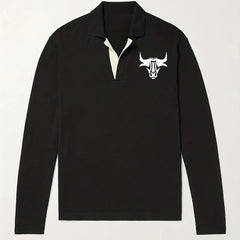 Men's Bull Pattern Knit Polo Shirt Casual Lapel Pullover Sweater