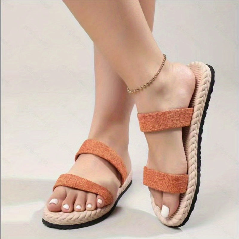 Women's Flat Slide Sandals Two Bands Slip On Slide Shoes Lightweight