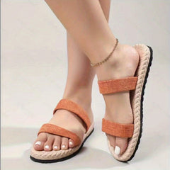 Women's Flat Slide Sandals Two Bands Slip On Slide Shoes Lightweight
