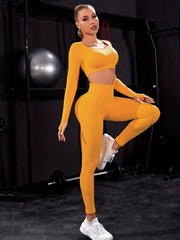 High Elastic Thumb Hole Sports T-shirt And Leggings Women's Activewear