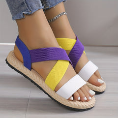 Women's Colorblock Elastic Flat Sandals Slip On Shoes