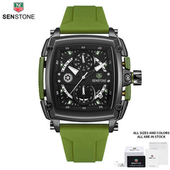 SENSTONE Square Sports Watch Stainless Steel Multifunction Chronograph