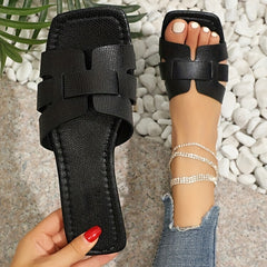 Women's Square Toe Flat Sandals Slip On Shoes