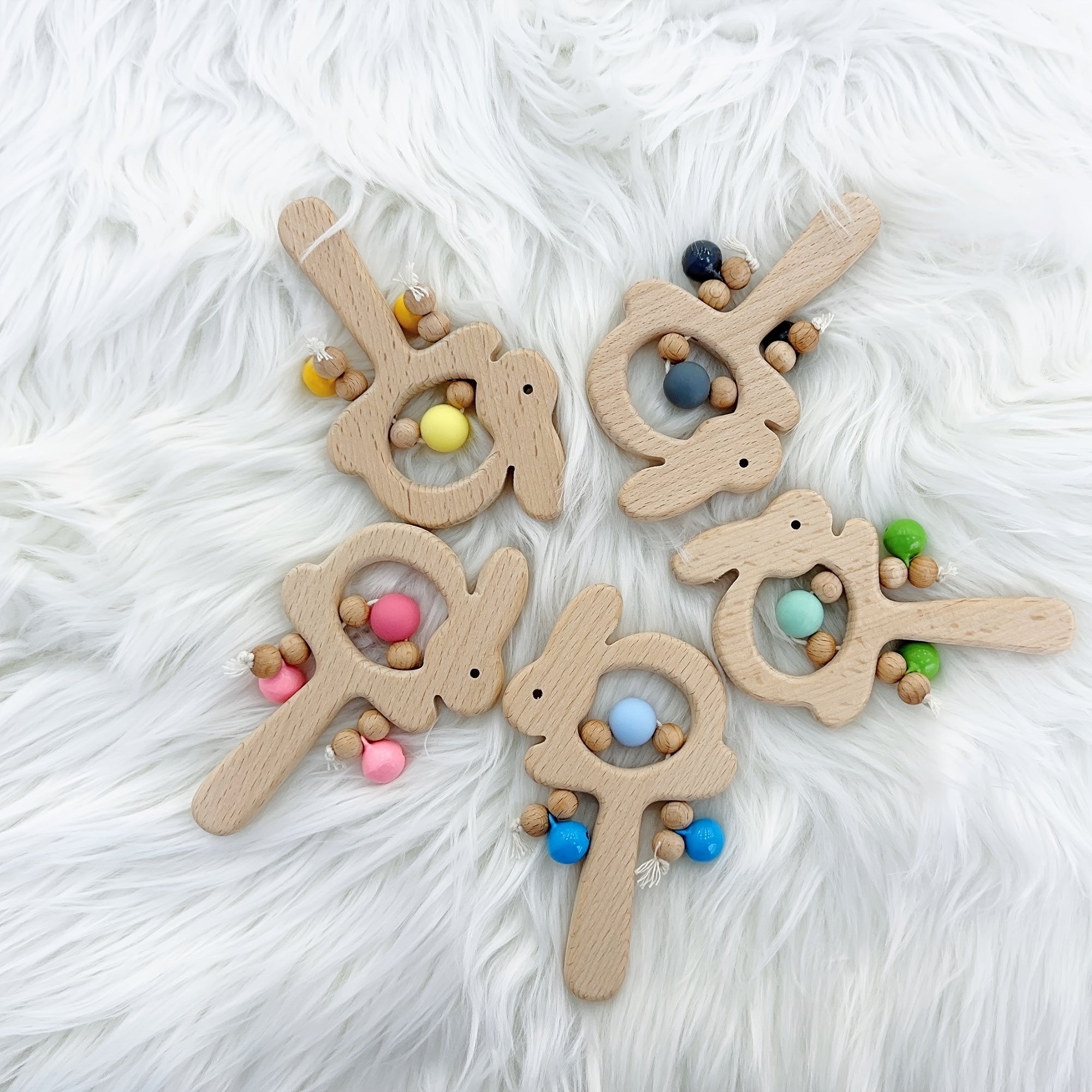 Beech Rabbit Rattle Wooden Silicone Children's Early Education Toy