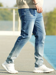 Slim Fit Jeans Mens Casual Street Style Solid Slightly Stretch Distressed Denim