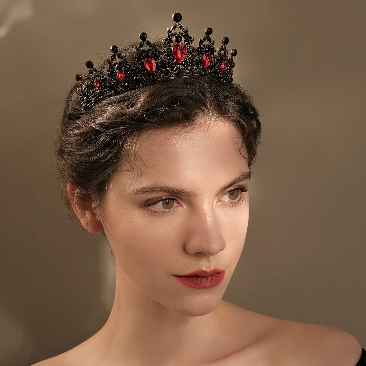 Red Crystal Queen Crown Wedding Tiara For Bride Birthday Quinceanera