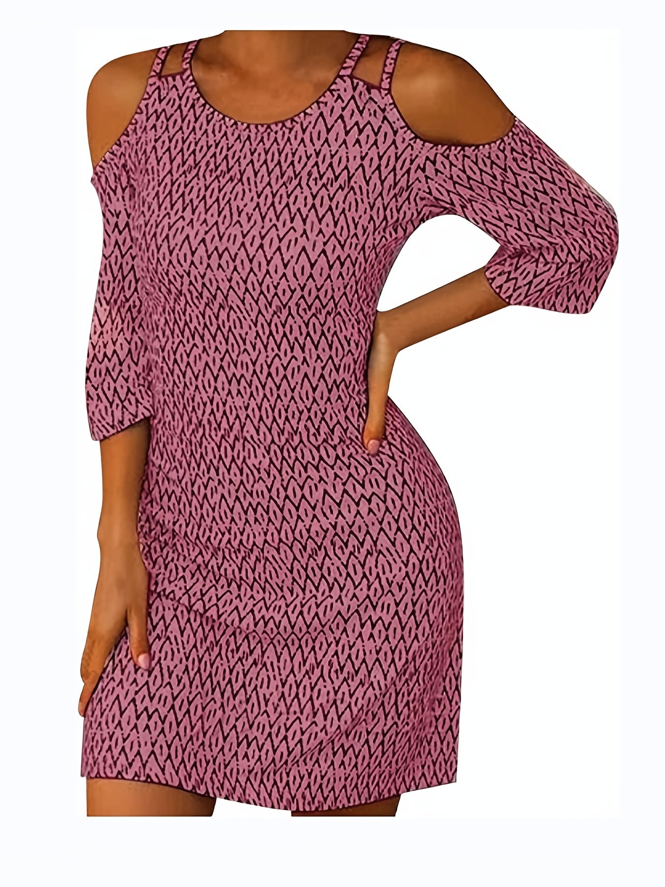 Cold Shoulder Crew Neck Dress Half Sleeve Casual Dress