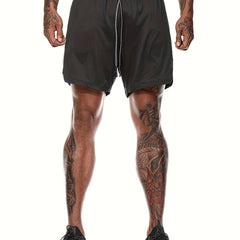 Men's Breathable Solid Shorts With Pockets Drawstring Elastic Waist