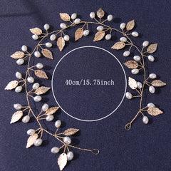 Faux Pearl Hairband Golden Leaf Headband Wedding Hair Jewelry