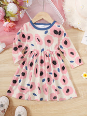 Girls Casual Flower Polka Dots Long Sleeves Dress