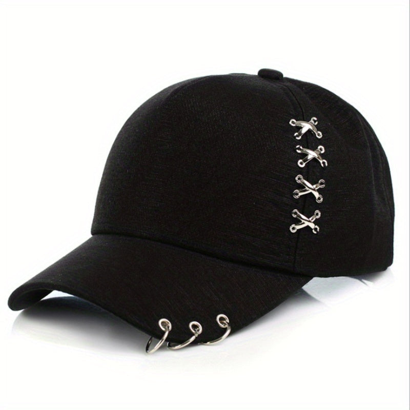 Metal Cross Iron Ring Duck Tongue Baseball Cap Unisex Sun Hat