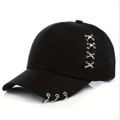 Metal Cross Iron Ring Duck Tongue Baseball Cap Unisex Sun Hat