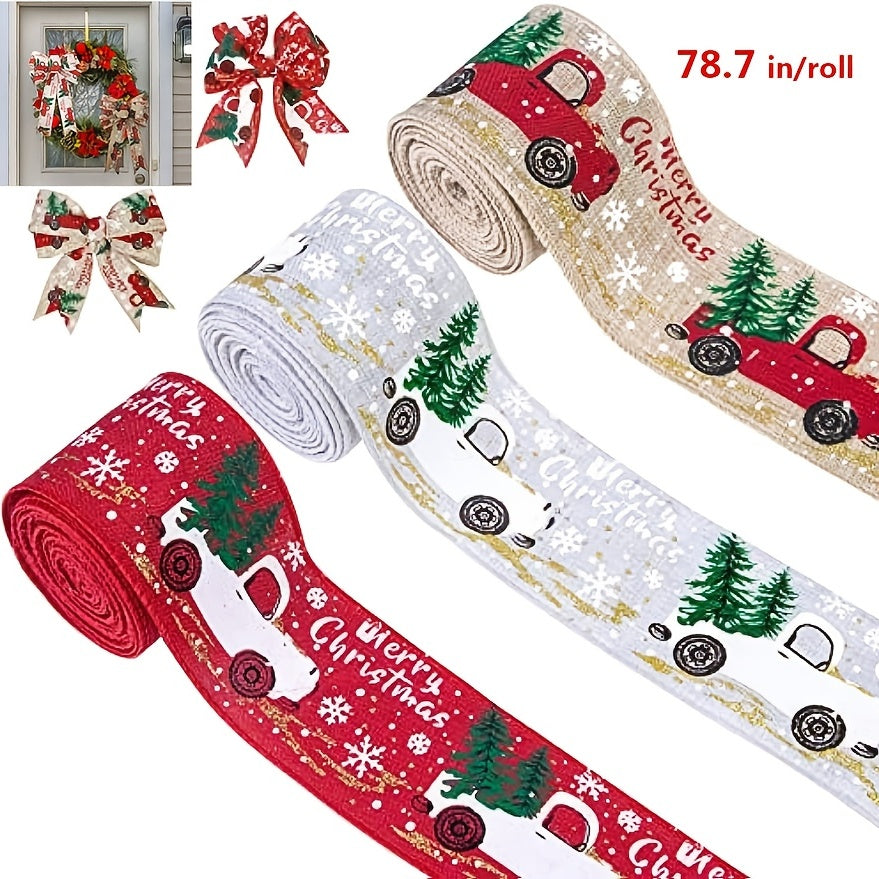 Wide Lined Rope Xmas Tree Truck Christmas Bow Ribbons