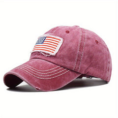 Ponytail Baseball Cap Flag Patch Denim Washed Distressed Dad Hats Independence