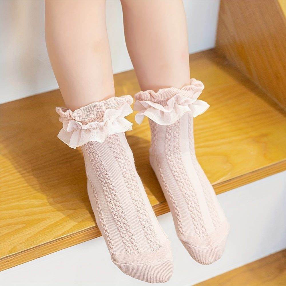 Mesh Trim Short Crew Socks for Baby Girls