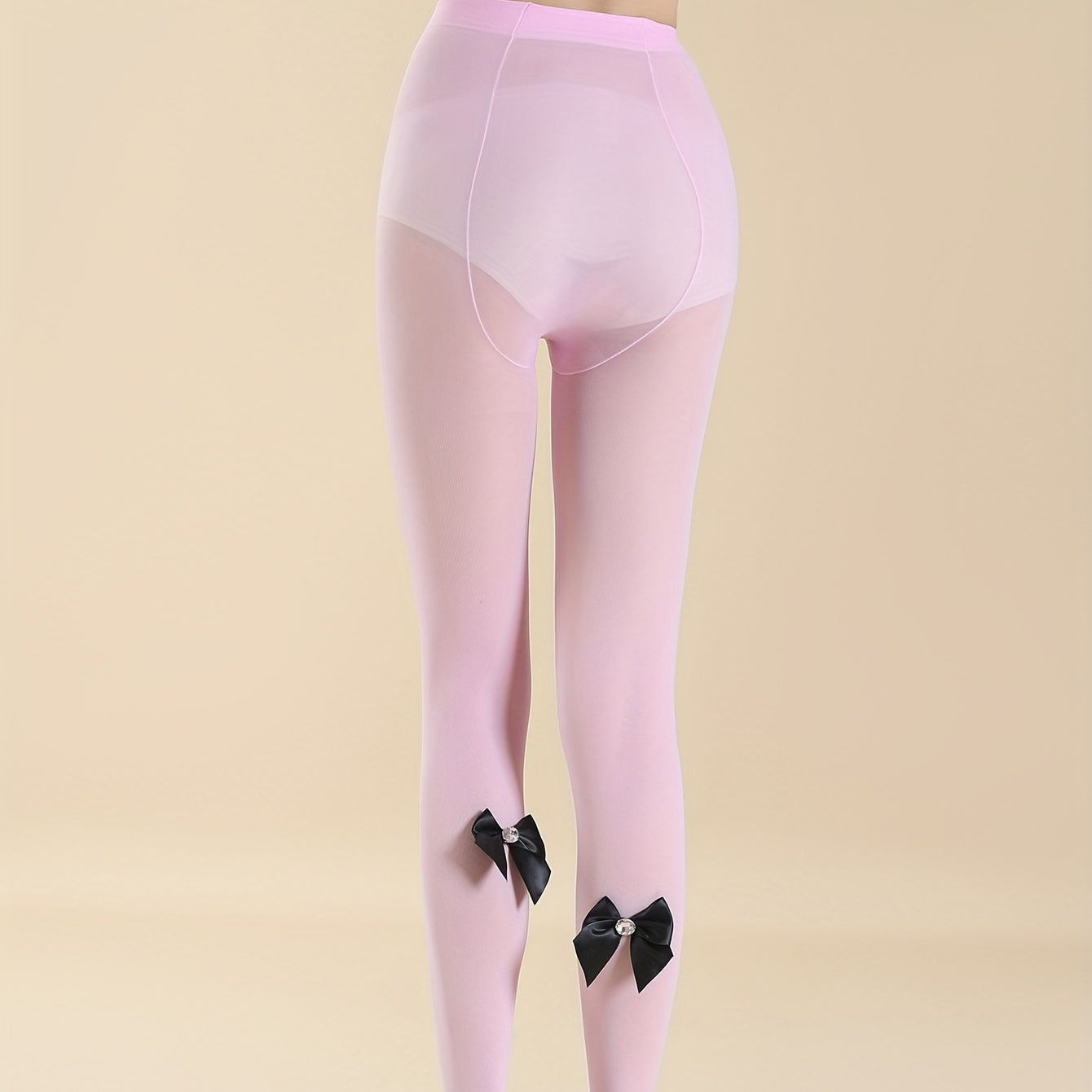 Bow Decor Slim Tights High Waist Mesh Footed Pantyhose