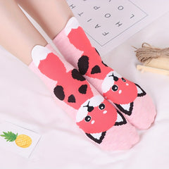 5 Pairs Girls Teens Animal Cat Fox Crew Socks Cotton Mid Tube Sports Socks