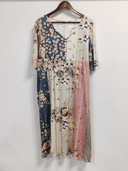 Floral Print Short Sleeve Notched Neck Dress