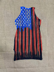 Star Flag Print Hollow Out Dress V Neck See Through Crochet Cover Up Dress