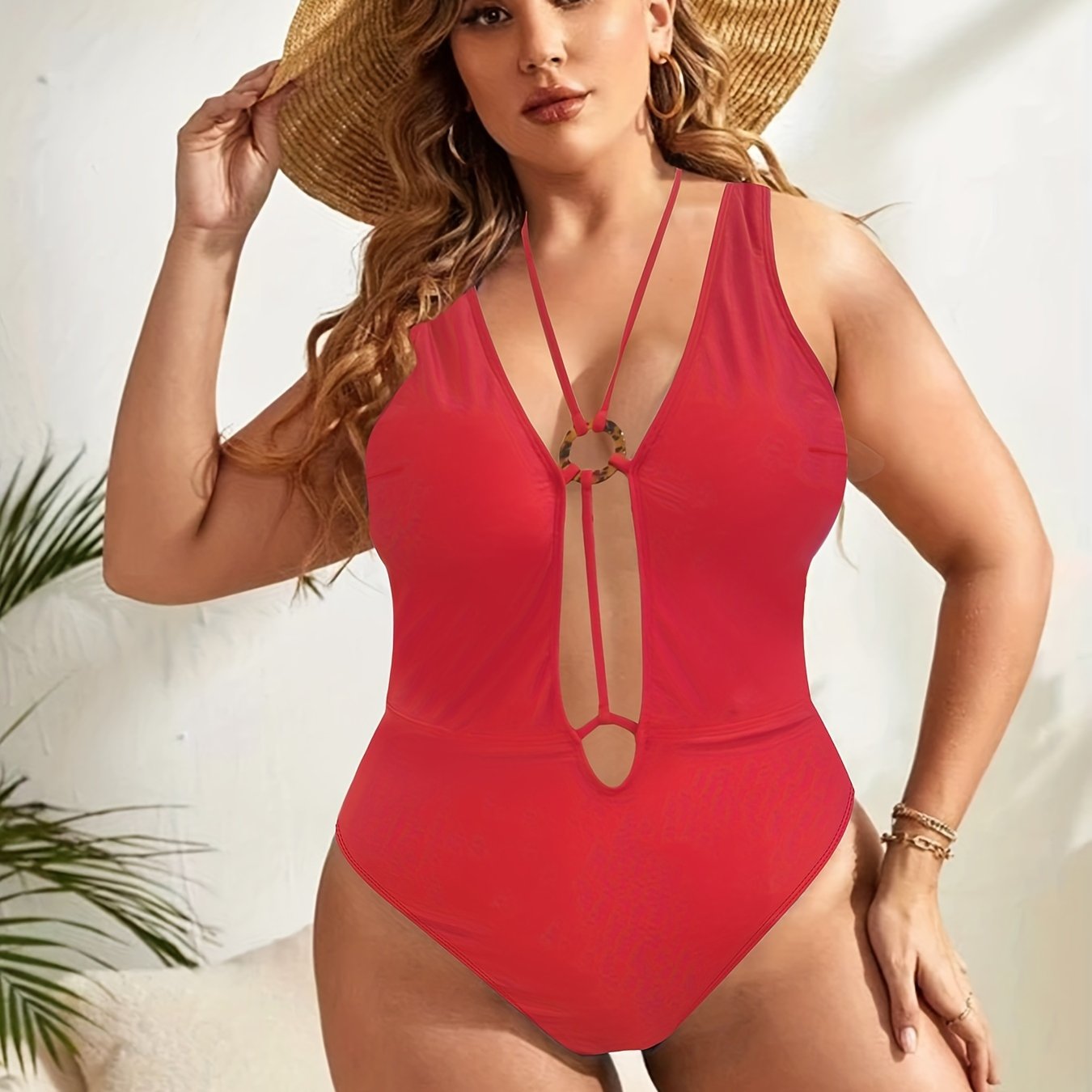 Sexy One Piece Swimsuit O-Ring Back Lace-Up Bathing Suit