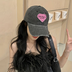 Pink Heart Patch Baseball Cap Vintage Washed Distressed Sun Hat