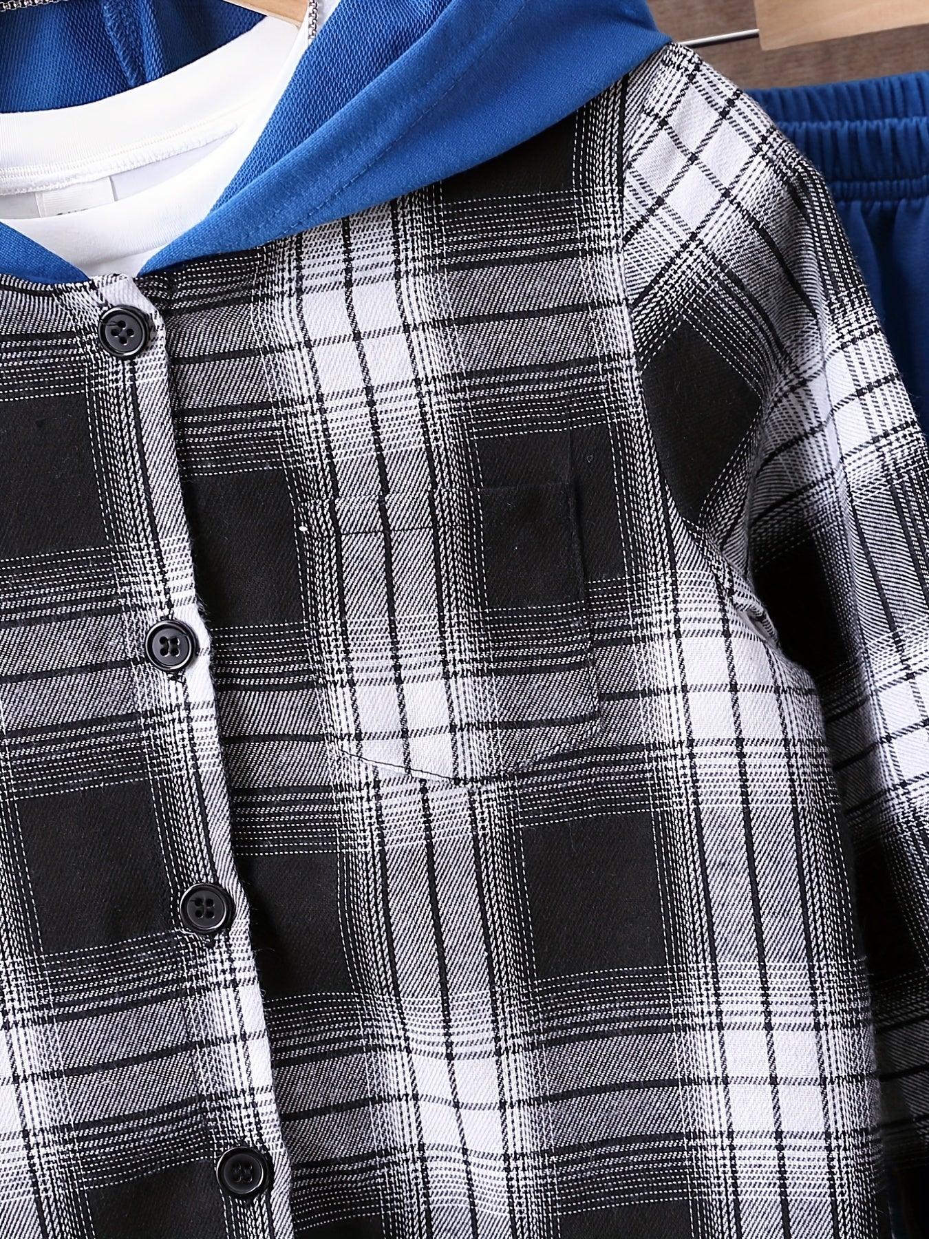 Boy's Plaid Hooded Shirt & Sweatpants Set for Spring Fall